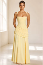 Sleek Sheath Square-Neck Spaghetti-Strap Lace-Up Back Long Bridesmaid Dress