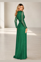 Sophisticated A-Line V-Neck Long Sleeve Illusion Back Long Bridesmaid Dress