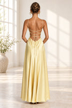 Elegant Cowl Neck Spaghetti Strap Lace Up Back Long Bridesmaid Dress