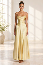 Elegant Cowl Neck Spaghetti Strap Lace Up Back Long Bridesmaid Dress