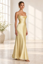 Elegant Cowl Neck Spaghetti Strap Lace Up Back Long Bridesmaid Dress