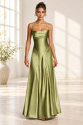 Elegant Cowl Neck Spaghetti Strap Lace Up Back Long Bridesmaid Dress