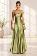 Elegant Cowl Neck Spaghetti Strap Lace Up Back Long Bridesmaid Dress