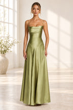 Elegant Cowl Neck Spaghetti Strap Lace Up Back Long Bridesmaid Dress