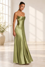 Elegant Cowl Neck Spaghetti Strap Lace Up Back Long Bridesmaid Dress