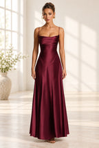 Elegant Cowl Neck Spaghetti Strap Lace Up Back Long Bridesmaid Dress