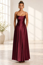 Elegant Cowl Neck Spaghetti Strap Lace Up Back Long Bridesmaid Dress