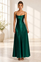 Elegant Cowl Neck Spaghetti Strap Lace Up Back Long Bridesmaid Dress
