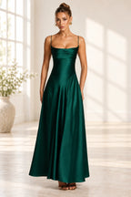 Elegant Cowl Neck Spaghetti Strap Lace Up Back Long Bridesmaid Dress