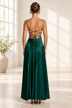 Elegant Cowl Neck Spaghetti Strap Lace Up Back Long Bridesmaid Dress