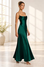 Elegant Cowl Neck Spaghetti Strap Lace Up Back Long Bridesmaid Dress