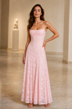 Chic A-Line Square-Neck Spaghetti-Strap Lace-Up-Back Floor-Length Wedding Guest Dress