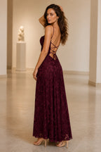 Chic A-Line Square-Neck Spaghetti-Strap Lace-Up-Back Floor-Length Wedding Guest Dress