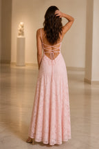 Chic A-Line Square-Neck Spaghetti-Strap Lace-Up-Back Floor-Length Wedding Guest Dress