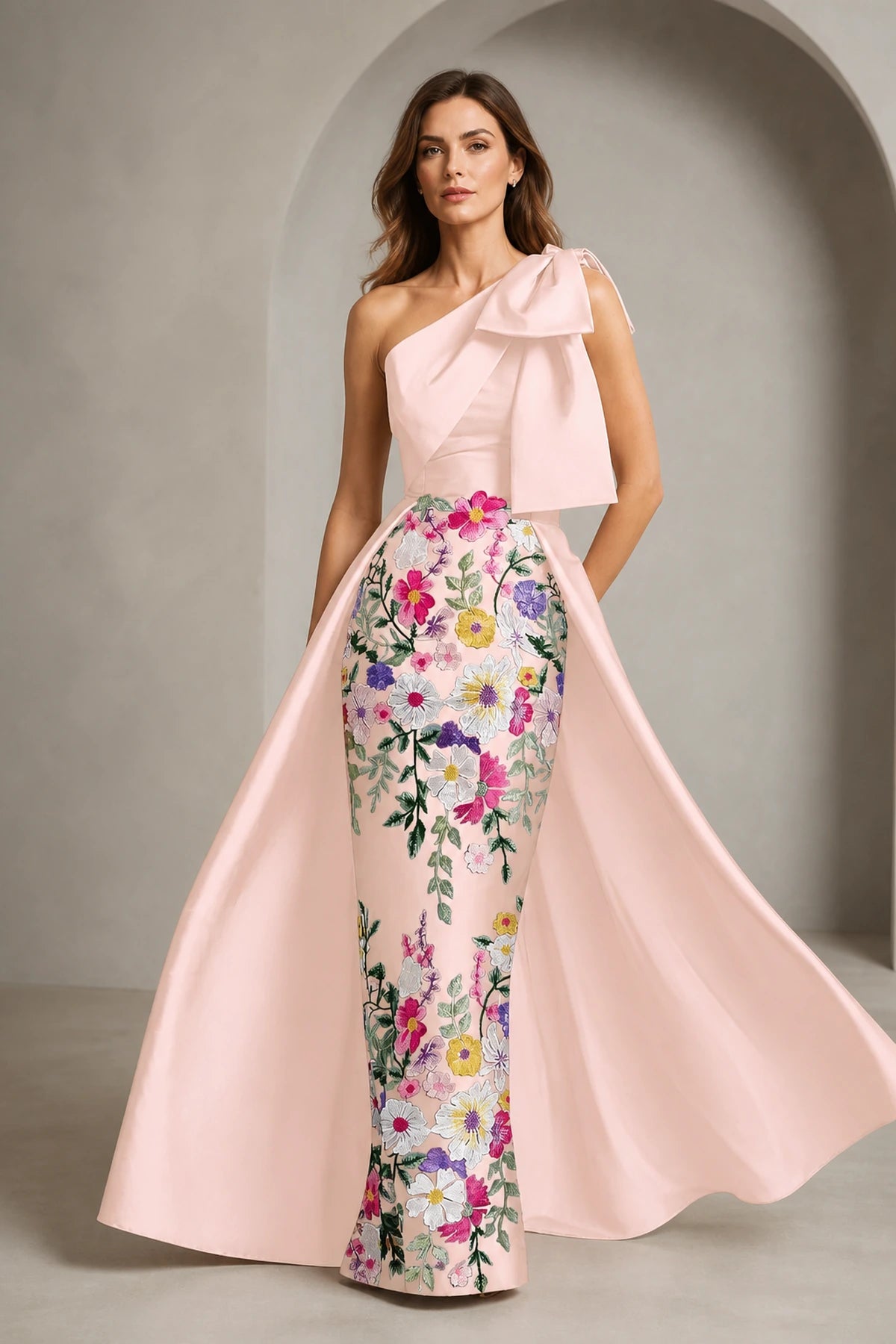 Refined A-Line One-Shoulder Sleeveless Zipper-Back Floor-Length Mother of the Bride Dress