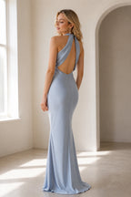 Modern Mermaid Halter Neck Sleeveless Open Back Long Bridesmaid Dress