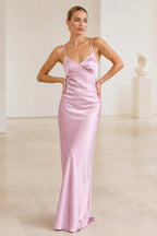 Sleek Sheath V-Neck Spaghetti-Strap Lace-Up Back Long Bridesmaid Dress
