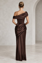 Elegant Sheath Off Shoulder Draped Closed Back Maxi Evening Dress