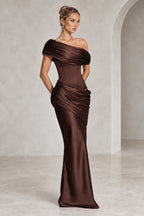 Elegant Sheath Off Shoulder Draped Closed Back Maxi Evening Dress