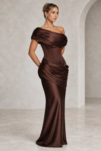 Elegant Sheath Off Shoulder Draped Closed Back Maxi Evening Dress