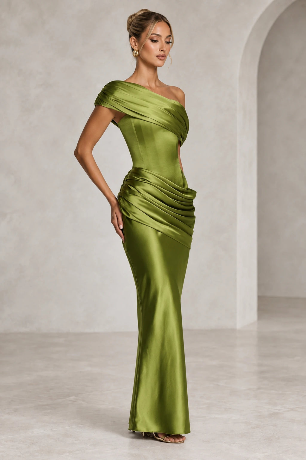Elegant Sheath Off Shoulder Draped Closed Back Maxi Evening Dress