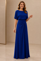 Elegant A-Line Boat Neck Short-Sleeve Closed-Back Floor-Length Mother of the Bride Dress