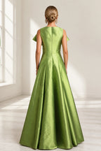 Back view of olive green floor-length A-line evening dress with zipper closure by GraceProm