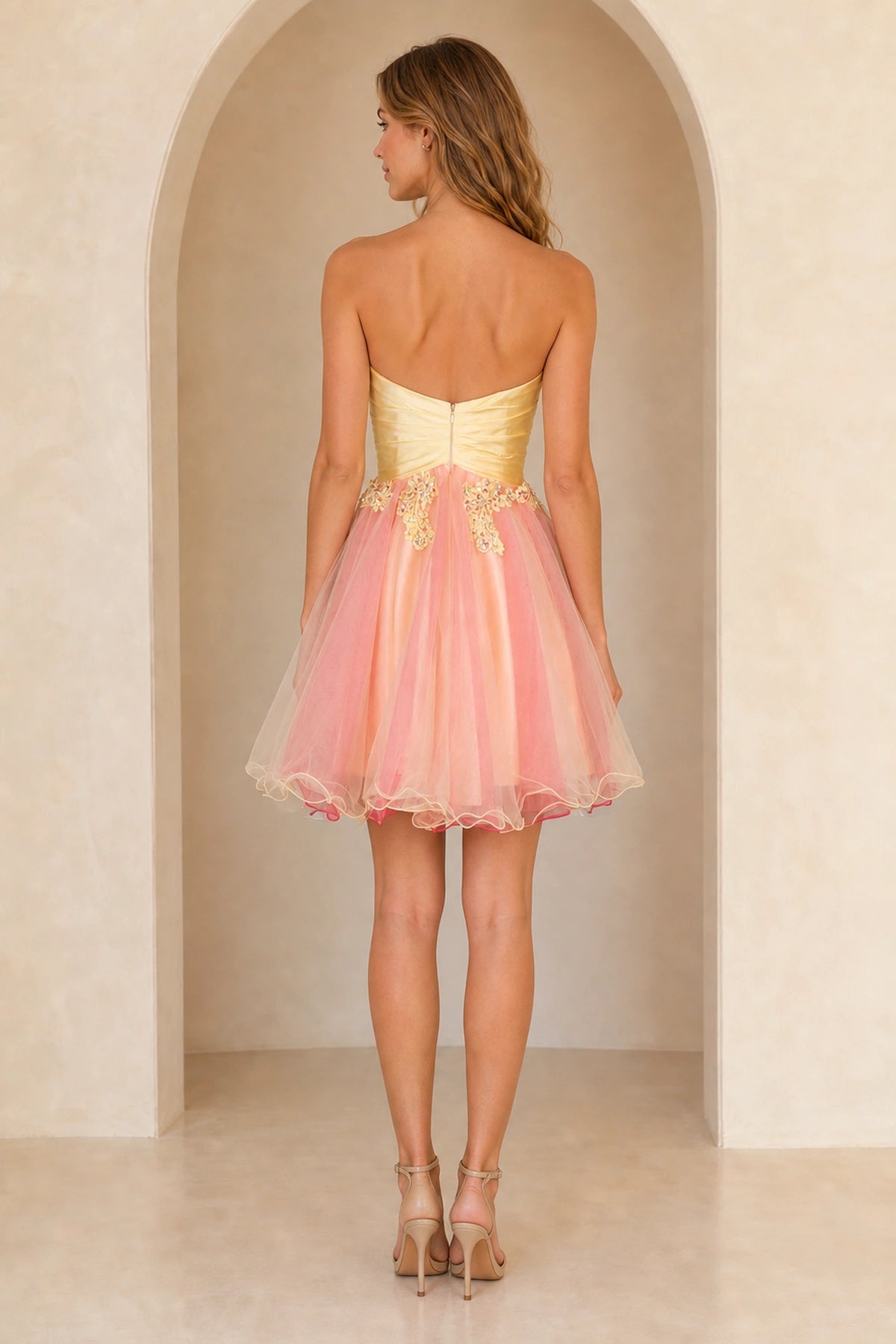 Yellow and pink Homecoming Dress with Tulle Skirt