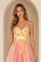 Yellow and pink Homecoming Dress with Sweetheart Neckline and Tulle A Line Skirt