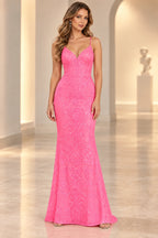 Elegant Mermaid V Neck Sleeveless Lace Back Floor Length Prom Dress