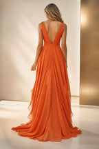 Graceful A-Line Plunging V-Neck Sleeveless V-Back Floor-Length Bridesmaid Dress