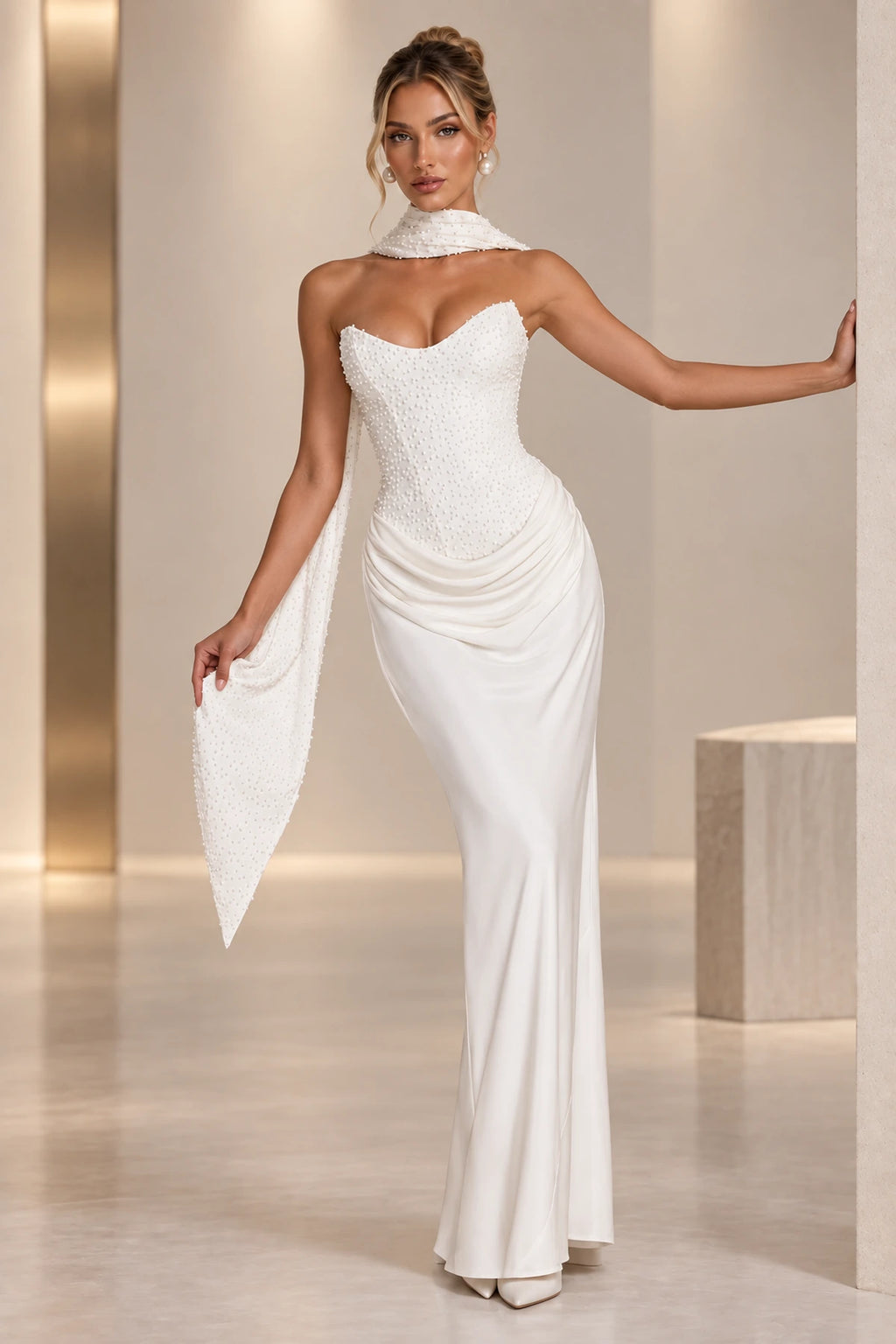 Elegant Mermaid Sweetheart Strapless Lace Up Back Long Wedding Guest Dress