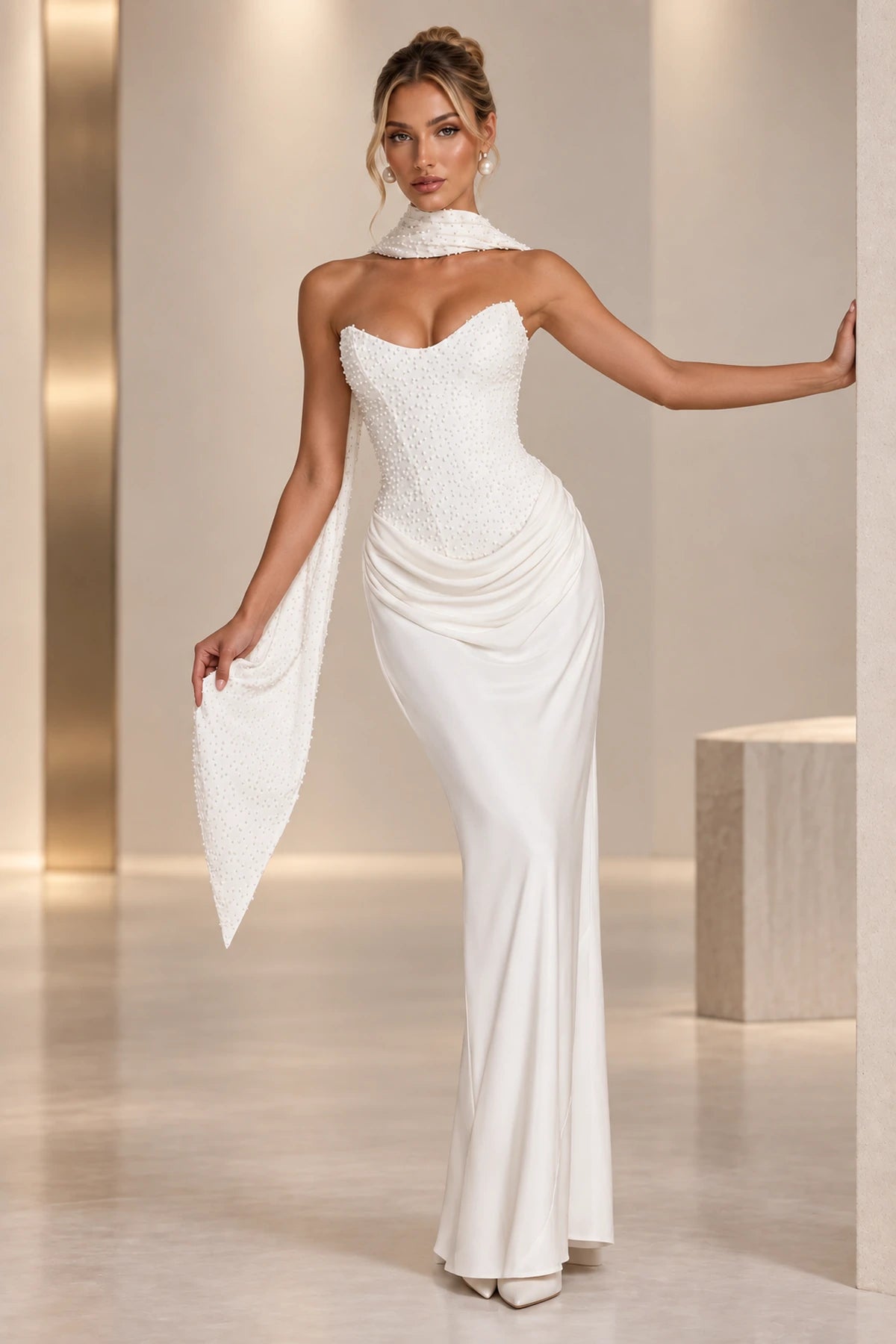 Elegant Mermaid Sweetheart Strapless Lace Up Back Long Wedding Guest Dress