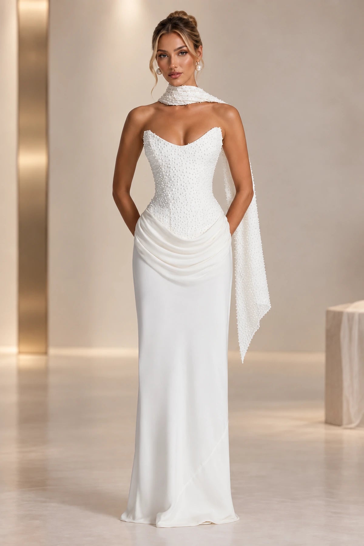 Elegant Mermaid Sweetheart Strapless Lace Up Back Long Wedding Guest Dress
