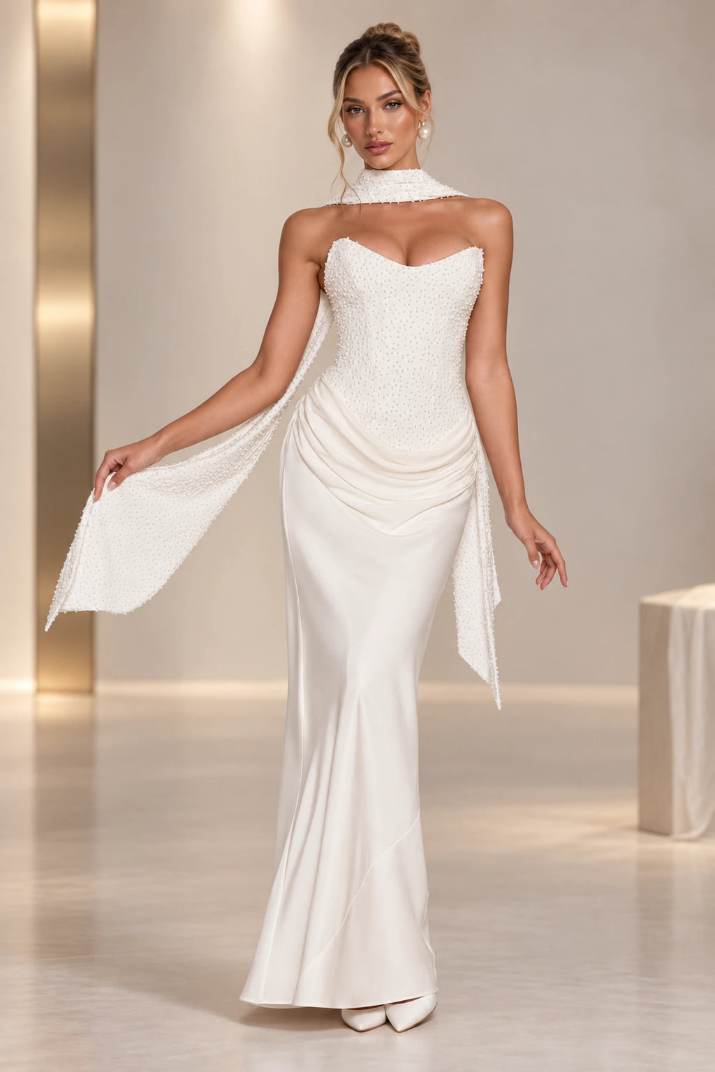 Elegant Mermaid Sweetheart Strapless Lace Up Back Long Wedding Guest Dress