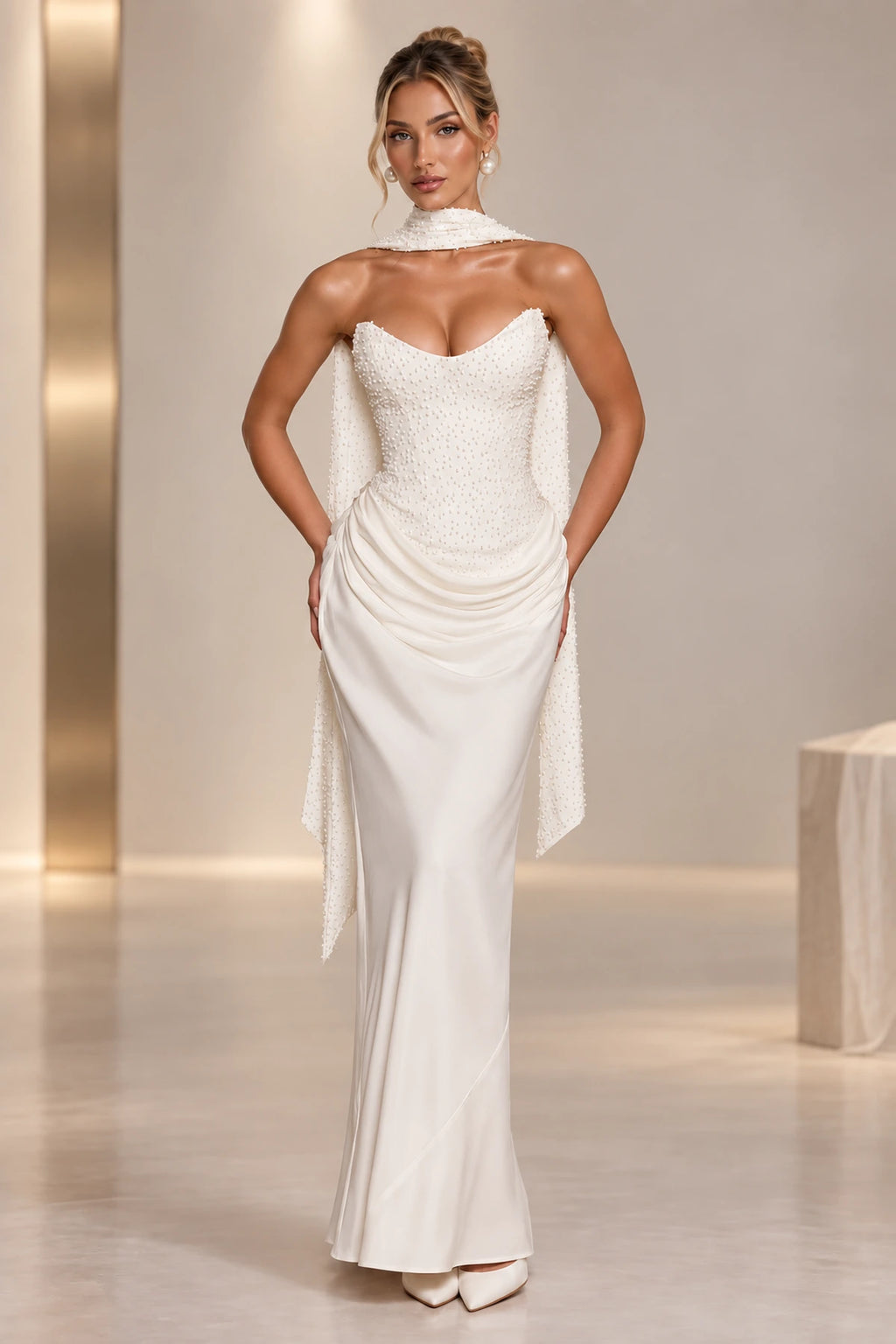 Elegant Mermaid Sweetheart Strapless Lace Up Back Long Wedding Guest Dress