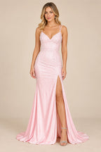 Elegant Mermaid V Neck Sleeveless Lace Up Back Long Prom Dress