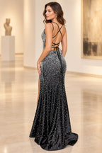 Elegant Mermaid V Neck Sleeveless Lace Up Back Long Prom Dress