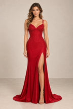 Elegant Mermaid V Neck Sleeveless Lace Up Back Long Prom Dress
