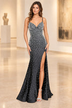 Elegant Mermaid V Neck Sleeveless Lace Up Back Long Prom Dress