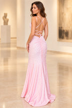 Elegant Mermaid V Neck Sleeveless Lace Up Back Long Prom Dress