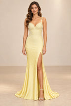 Elegant Mermaid V Neck Sleeveless Lace Up Back Long Prom Dress