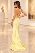 Elegant Mermaid V Neck Sleeveless Lace Up Back Long Prom Dress