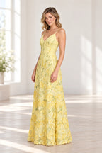 Dreamy A Line V Neck Spaghetti Strap Open Back Floor Length Bridesmaid Dress