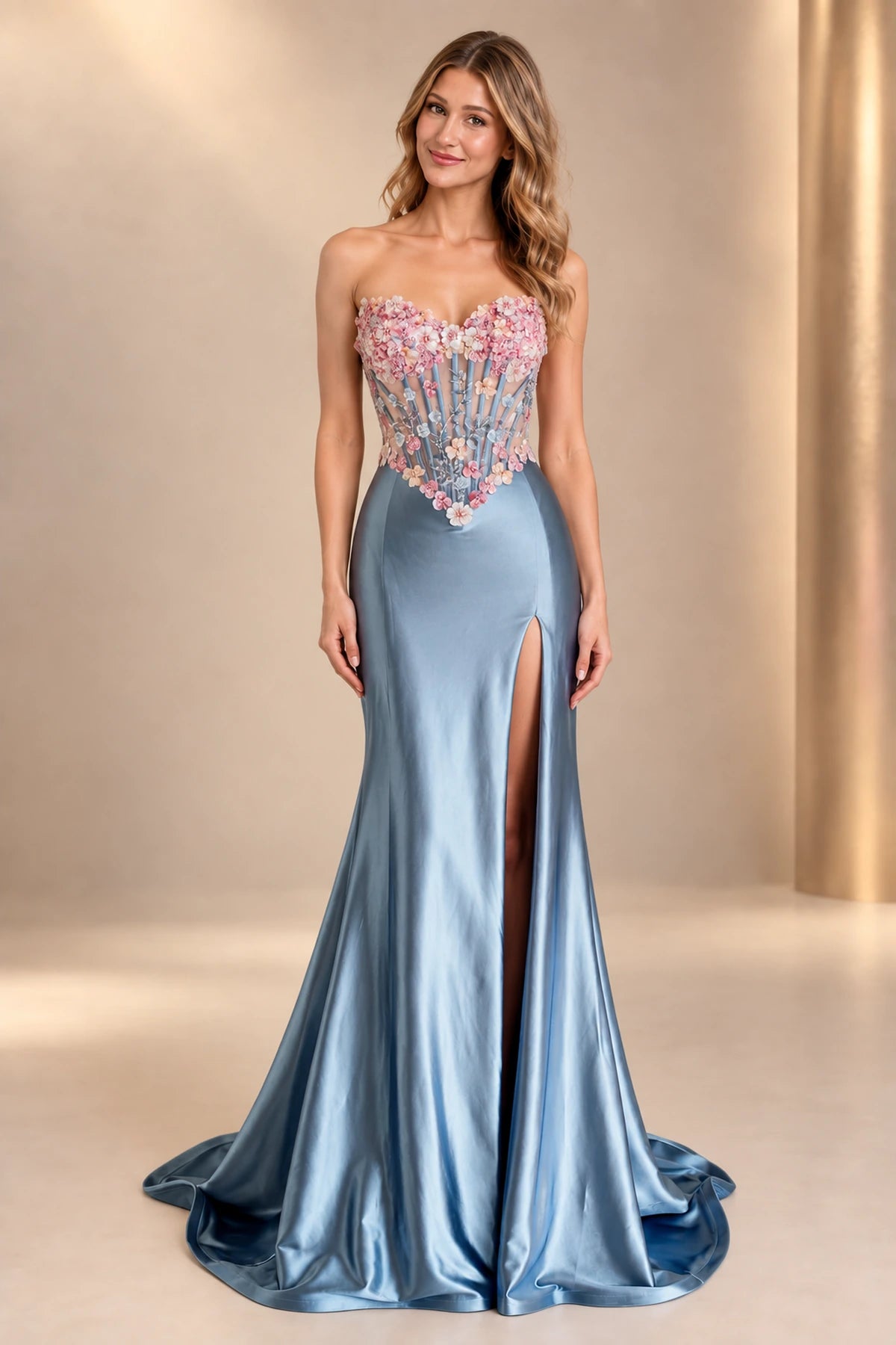Romantic Mermaid Sweetheart Sleeveless Lace Corset Floor Length Prom Dress
