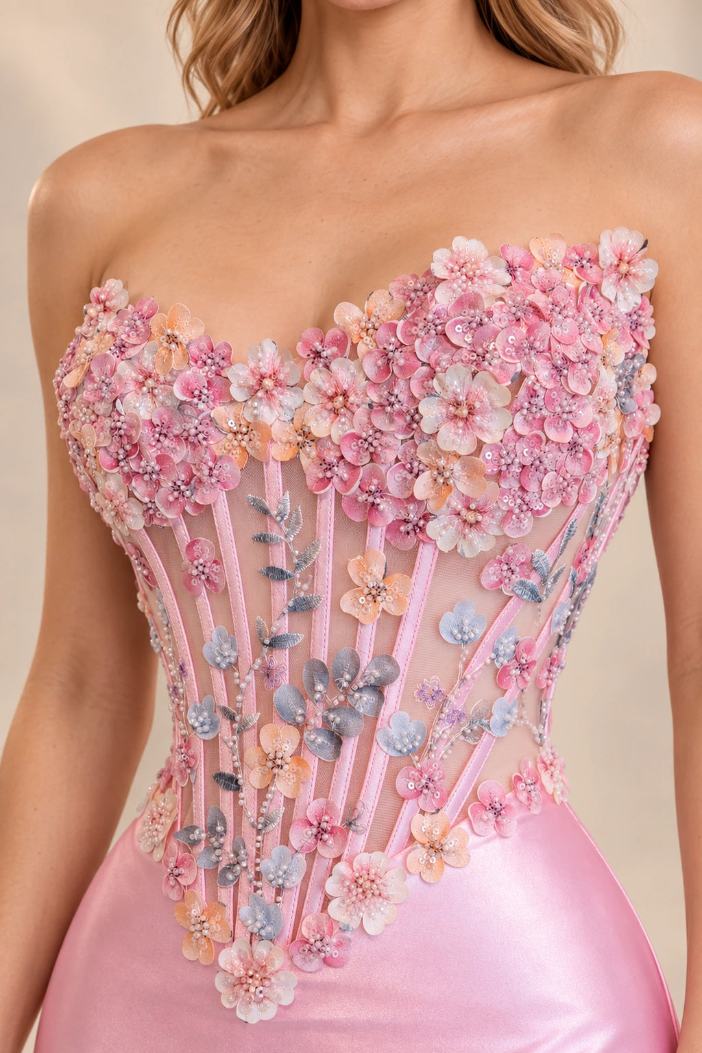 Romantic Mermaid Sweetheart Sleeveless Lace Corset Floor Length Prom Dress