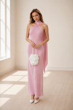 Pink halter neck sleeveless long bridesmaid dress by GraceProm