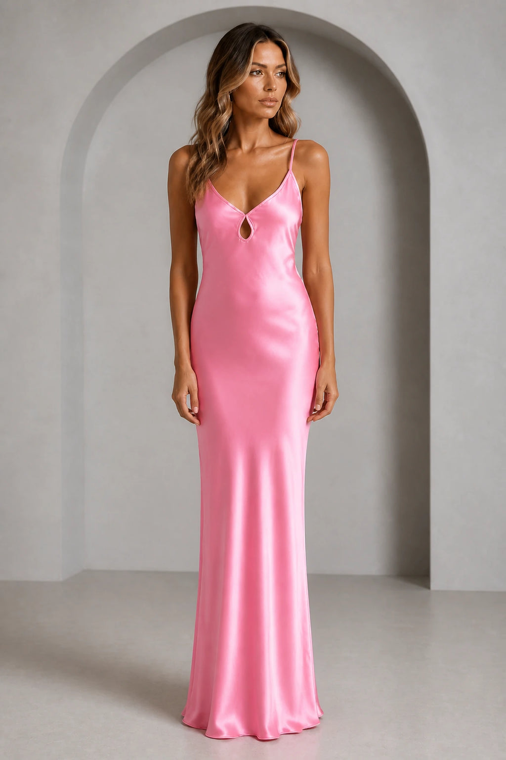 Romantic Sheath V Neck Sleeveless Tie Back Floor Length Bridesmaid Dress