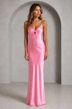 Romantic Sheath V Neck Sleeveless Tie Back Floor Length Bridesmaid Dress