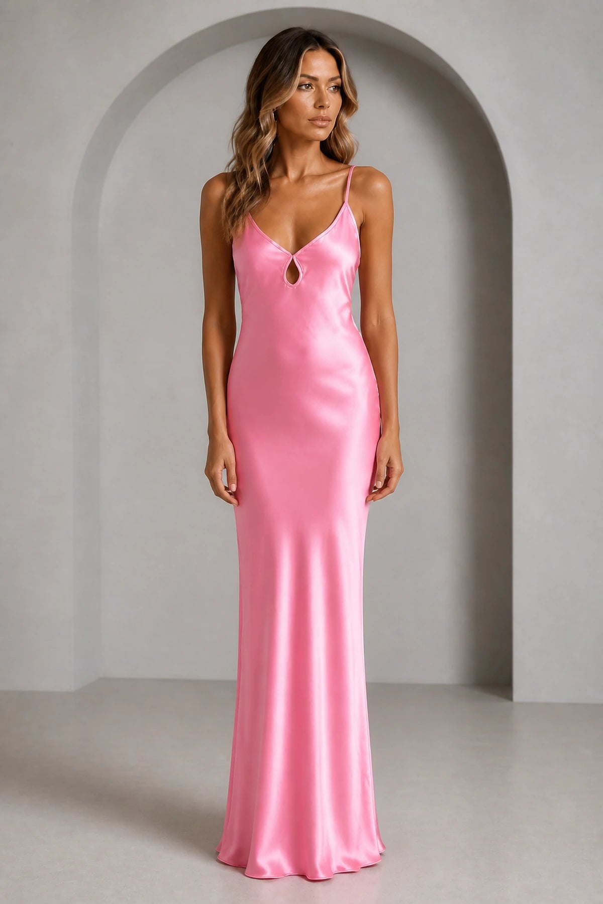 Romantic Sheath V Neck Sleeveless Tie Back Floor Length Bridesmaid Dress